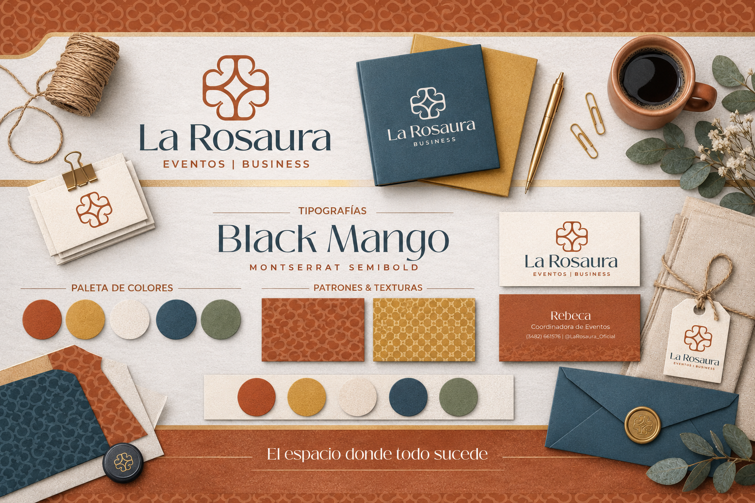 Sistema de identidad visual de La Rosaura: logo, paleta, tipografías y aplicaciones